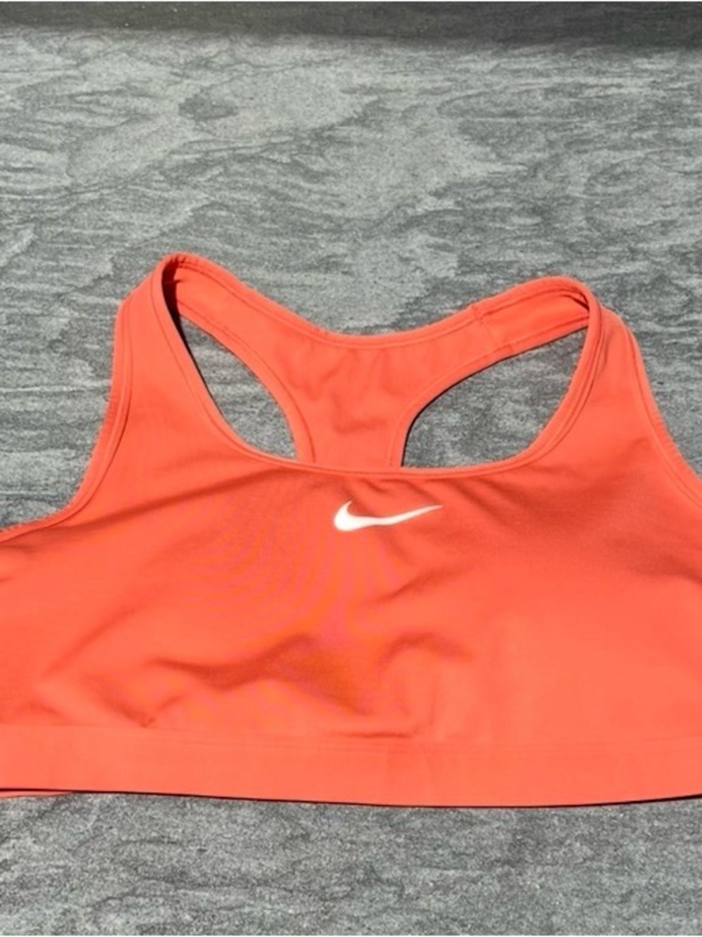 Nike Coral-Orange Racerback Sports Bra with White Swoosh